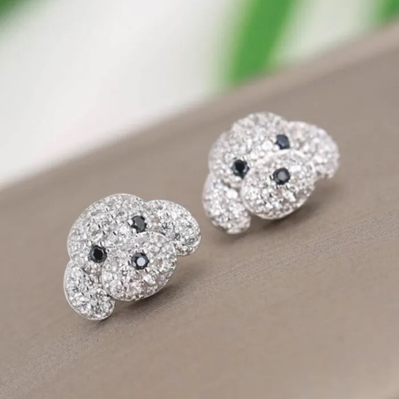 Sterling Silver 925 Dog Stud Earrings - Picture 2 of 4